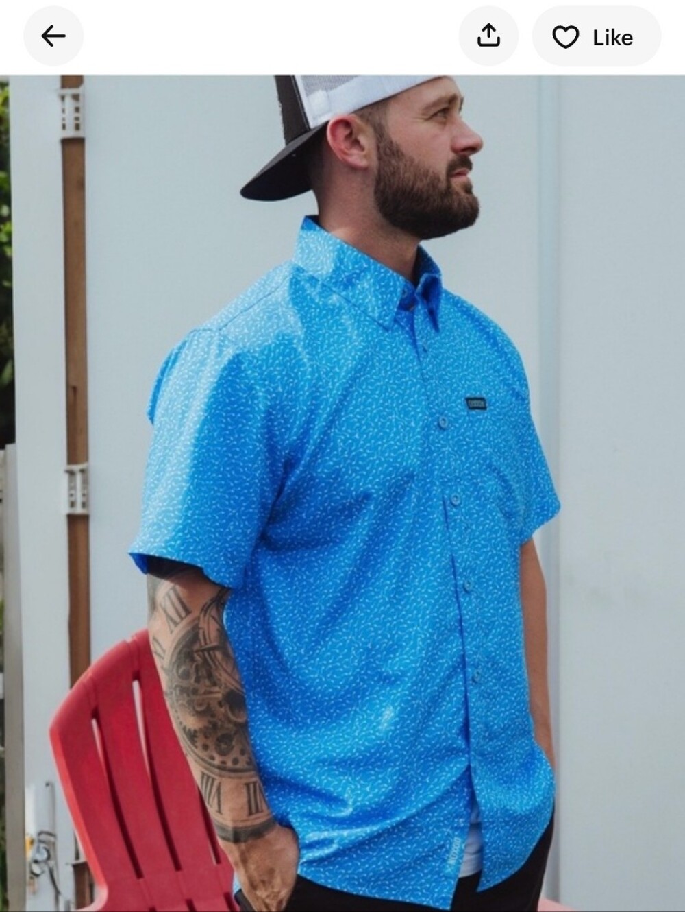 DIXXON Short Sleeve Button-Up Shirt in Bright Blue with White Micro Print